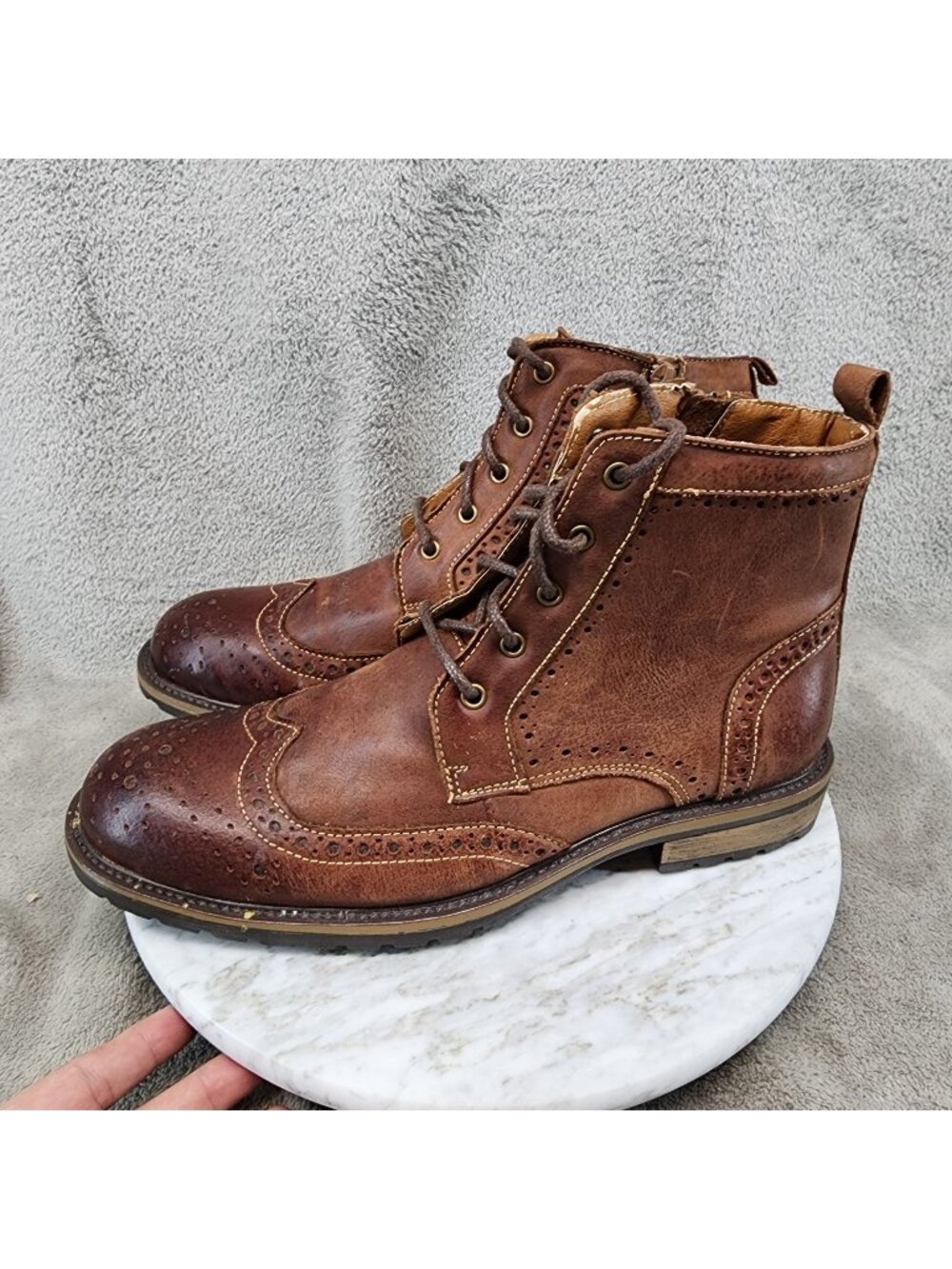 Steve Madden Shoes Mens Size 9 Brown Leather Sprocket Wing Tip Boots *Read*